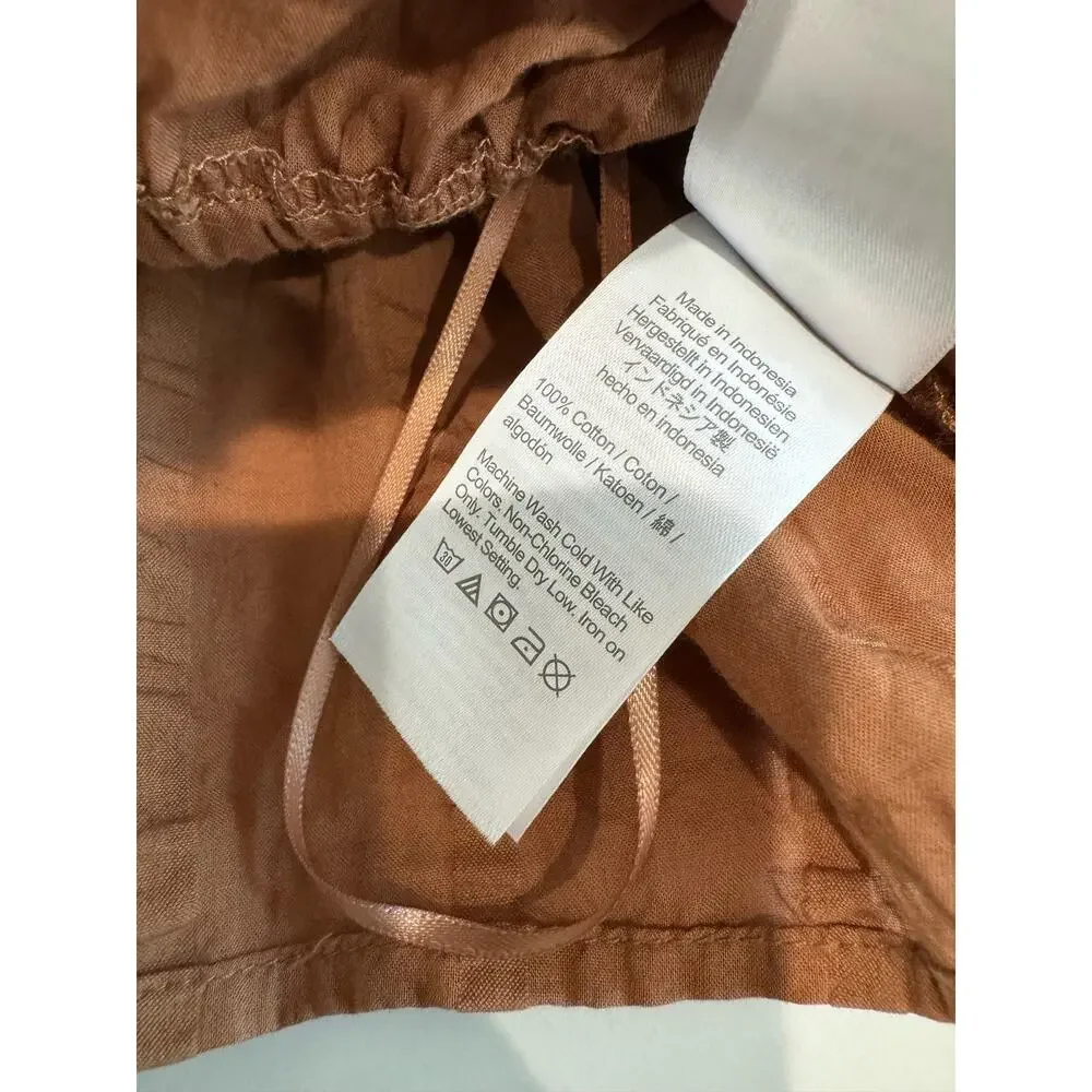 J. Crew Puff Sleeve Cotton Top Brown Size‎ Large Cropped